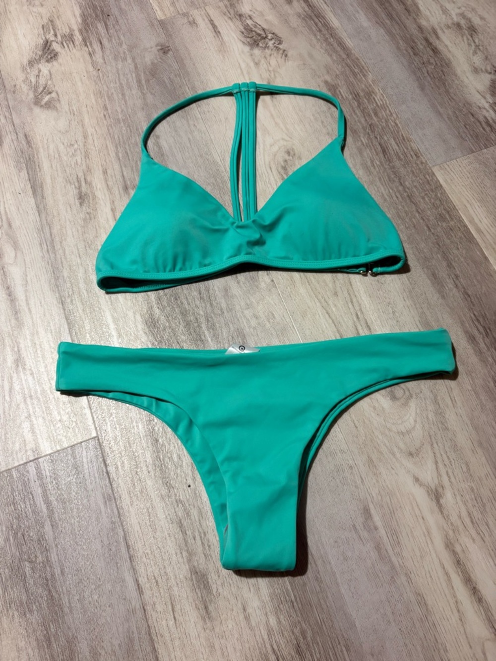 Plumeria Swimwear Large NWT Bikini Set Teal Aqua T Strap Cheeky Brazilian